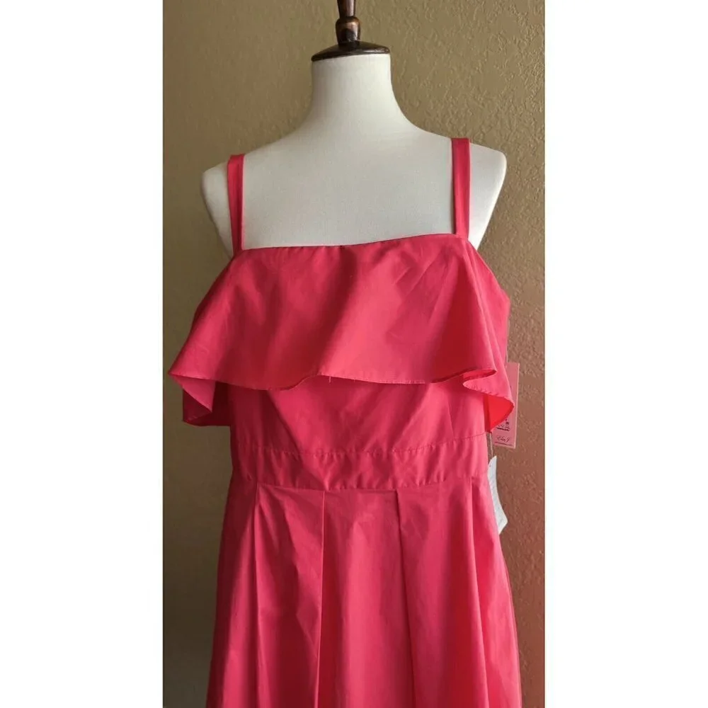 Eliza J Women's Pink Cotton Flouncy Ruffle Fit & Flare Sundress Dress Size 16 - Picture 12 of 12